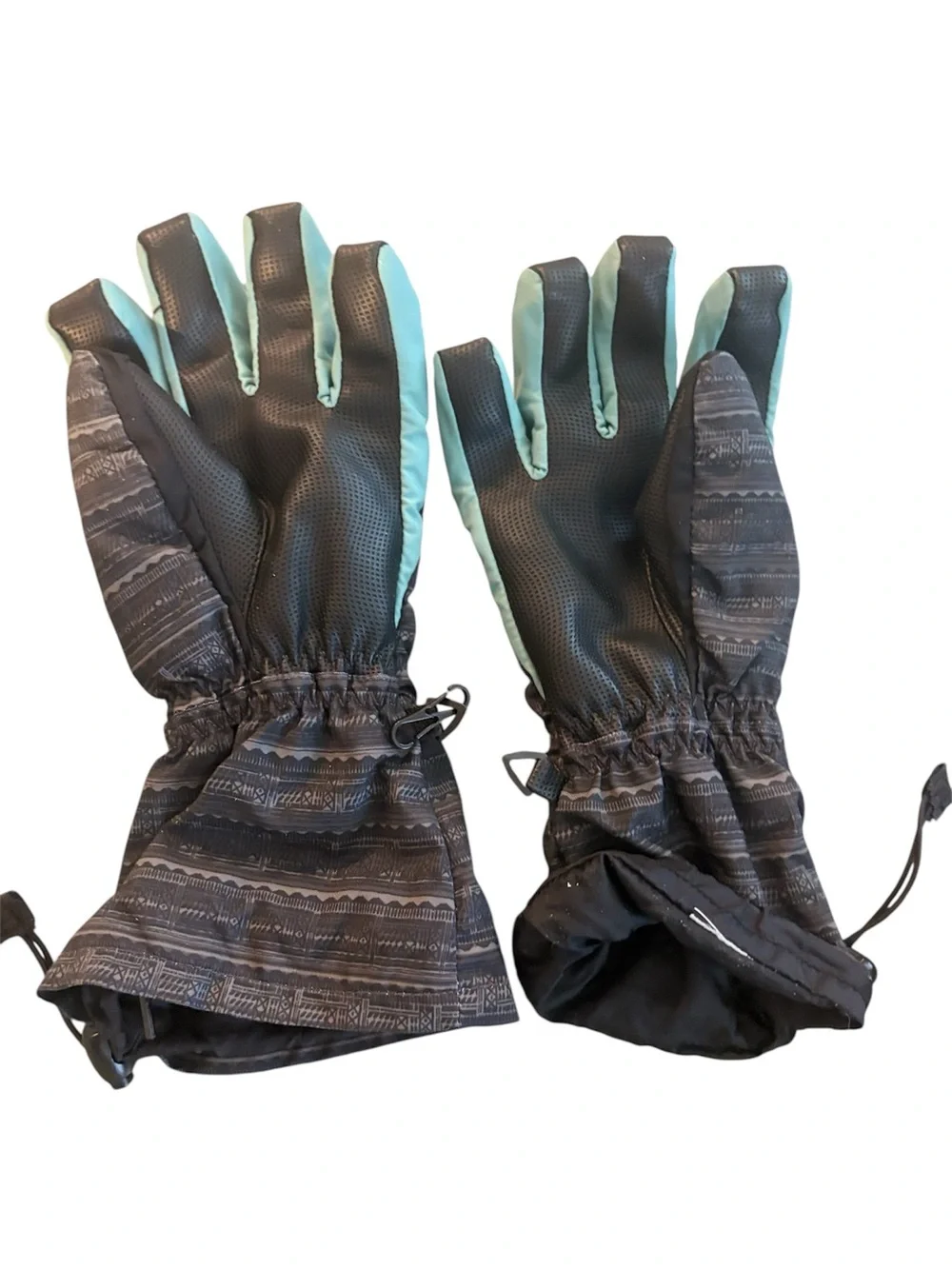 Dakine kids youth XL Ski Gloves in Mint and Charcoal Pattern